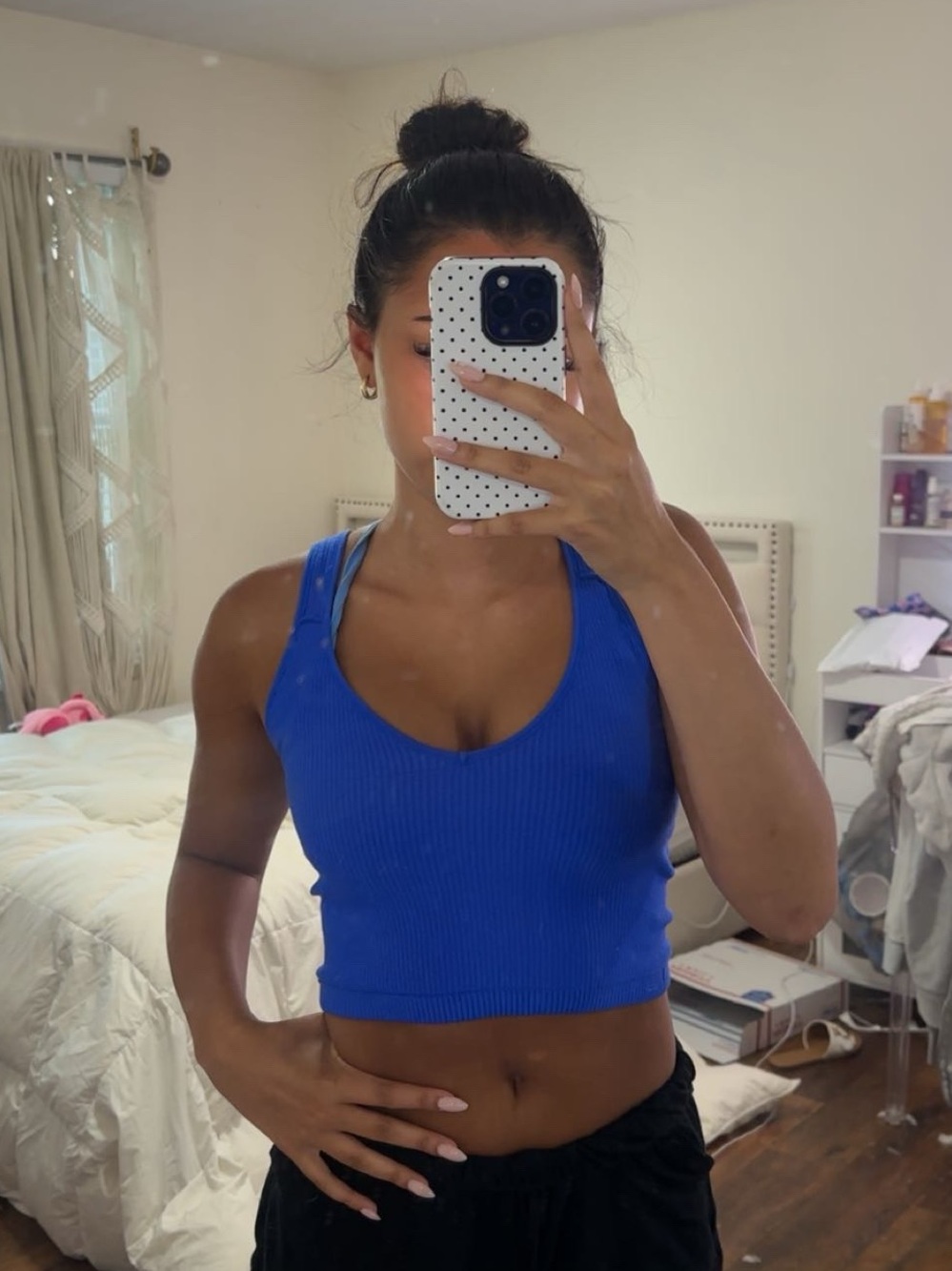 Women's Royal Blue Ribbed Scoop-Neck Crop Top